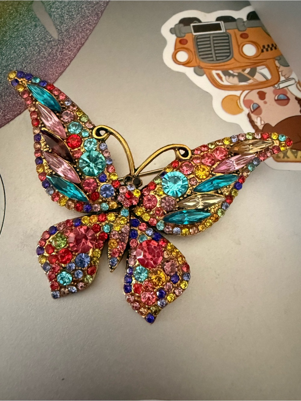 Multicolor Crystal Butterfly Brooch Pin - Women Jewelry